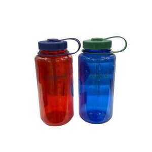 Nalgene 32 fl oz (2PACK) Plastic Narrow Mouth Water Bottle(Marmalade/Cornflower)